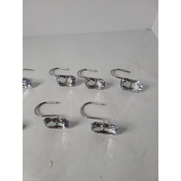 GLAM Rhinestone Shower Curtain Hooks Silver Stainless Steel Ring Set of 12 - Picture 2 of 3